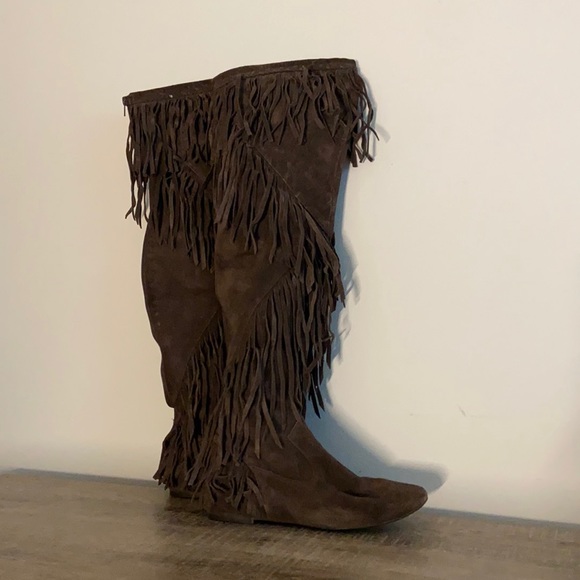 NWOB Sam Edelman Brown Suede Fringe OTK Boots, 8 - Picture 2 of 3